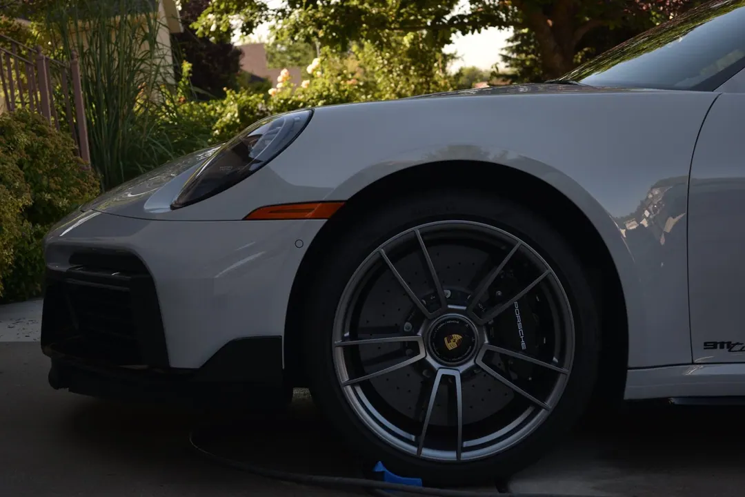 White Porsche 911 Turbo S with a ceramic-coated finish
