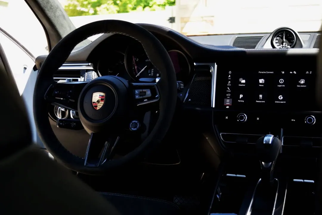 Detailed Porsche interior and steering wheel
